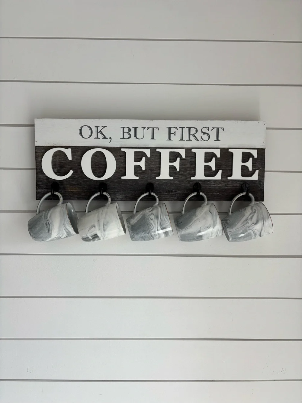 Barnyard Designs 'Ok, But First Coffee' Hanging Mug Holder,